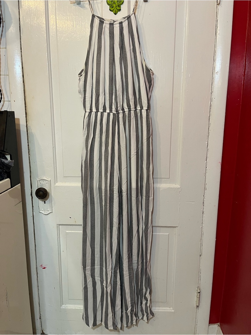 Staccato White & Gray Vertical-Stripe Kids One-Piece